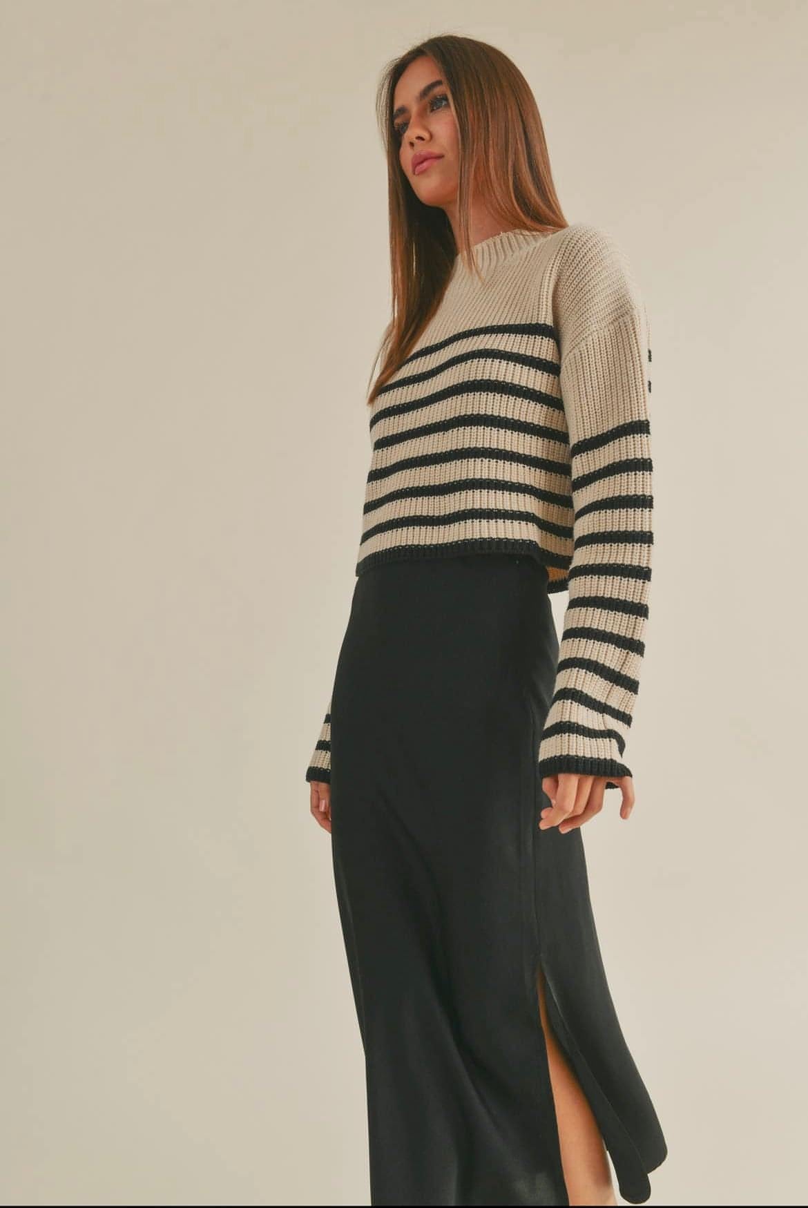 Maisie Striped Mock Neck Sweater