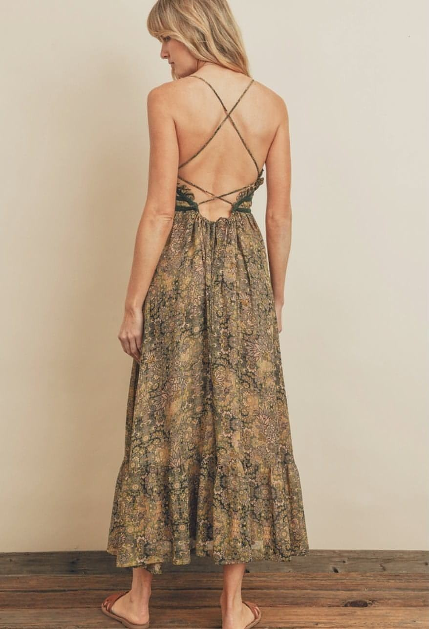 Lace trim online midi dress