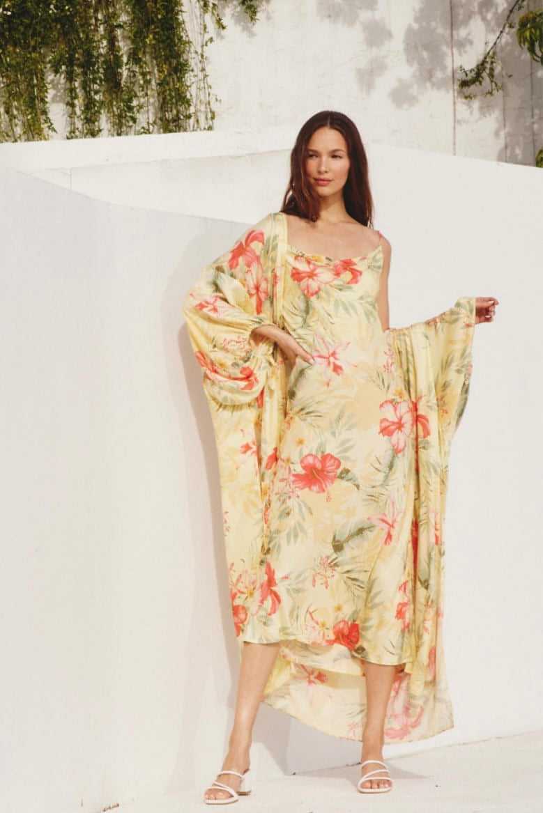 Sunset Floral Cowl Neck Midi Dress M
