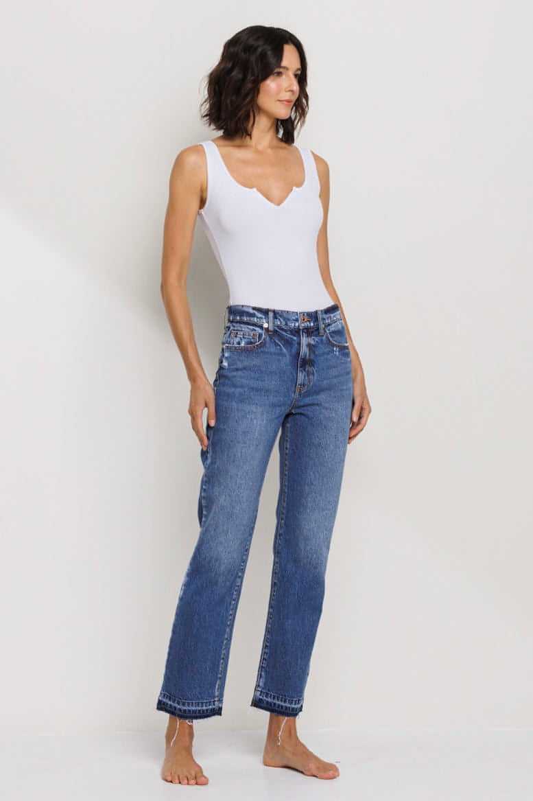 Monica Mid Rise Slim Straight Jeans with Released Hem – Flora Boutique