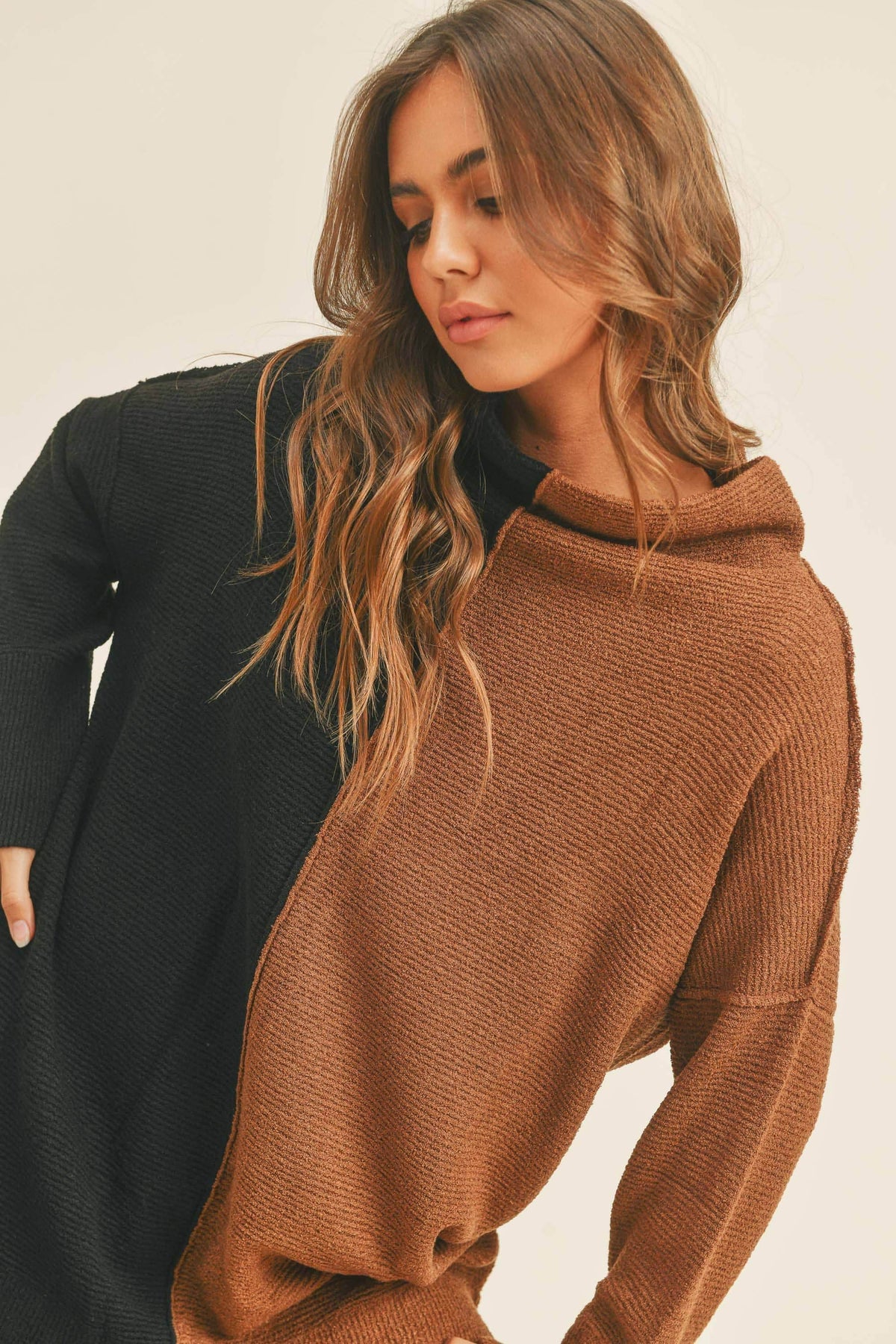 Fatima Color Block Tunic Sweater Top