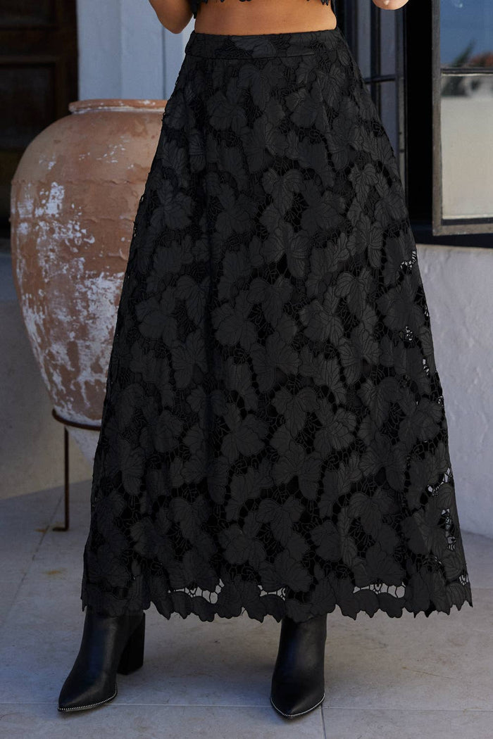 Marie High Waisted Crochet Lace Midi Skirt