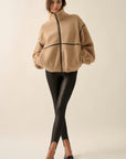 Becca Faux Leather-Trimmed Sherpa Fleece Zip-Up Jacket