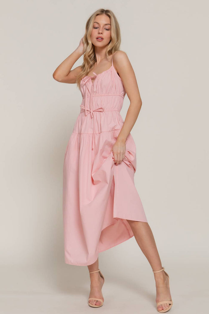 Sydney Front Tie Detail Tiered Midi Dress