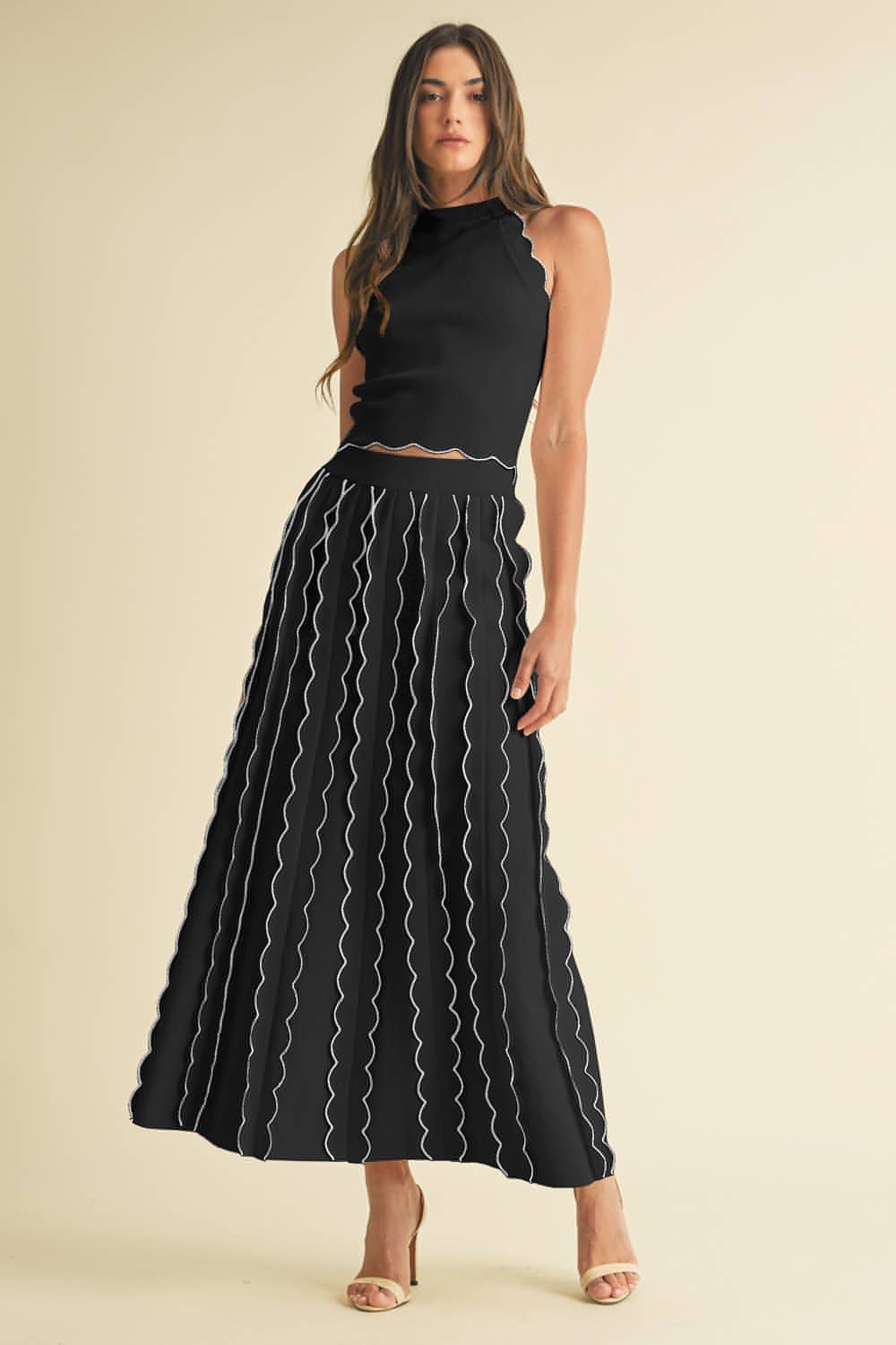 Thea Pleated Sweater Knit Maxi Skirt