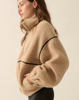 Becca Faux Leather-Trimmed Sherpa Fleece Zip-Up Jacket