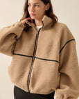 Becca Faux Leather-Trimmed Sherpa Fleece Zip-Up Jacket