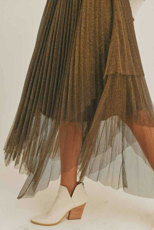 Cyndi Metallic Pleated Skirt