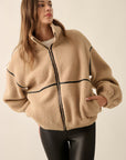 Becca Faux Leather-Trimmed Sherpa Fleece Zip-Up Jacket