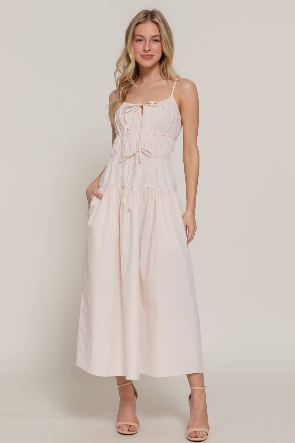 Sydney Front Tie Detail Tiered Midi Dress