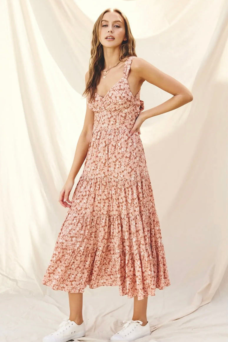 Moira Floral Tie Back Tiered Dress