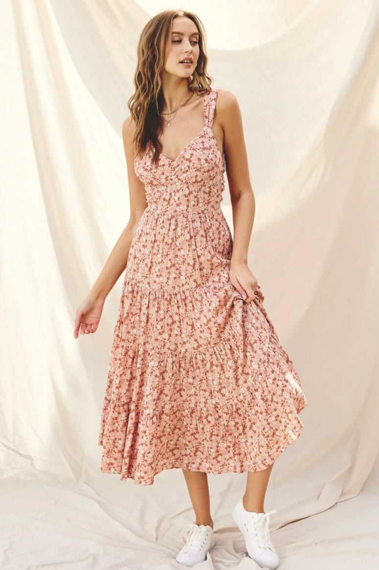 Moira Floral Tie Back Tiered Dress