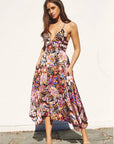 Satin Floral Handkerchief Hem Midi Dress