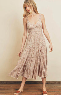 Soft Paisley Tie-Back Midi Dress