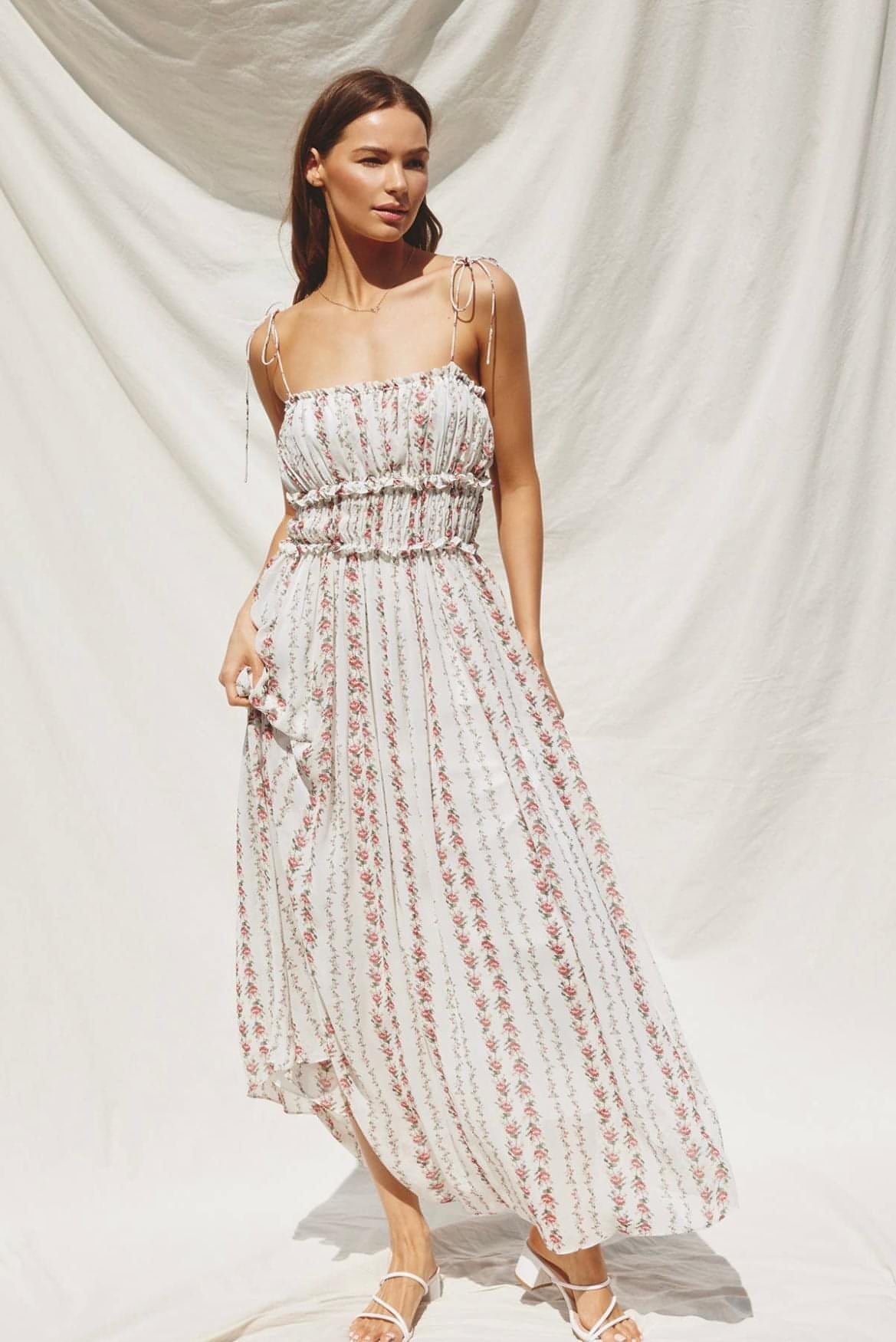 Rosie Stripe Shirred Maxi Dress S Rosie Stripe Shirred Maxi Dress S