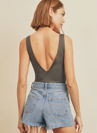 Double Plunging Bodysuit - Charcoal
