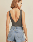 Double Plunging Bodysuit - Charcoal