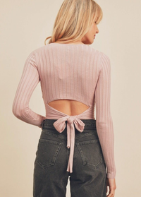 Laguna Tie-Back Cropped Knit Top- Blush