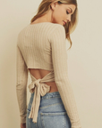 Laguna Tie-Back Cropped Knit Top - Taupe