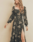 Blooming Square Neck Midi Dress