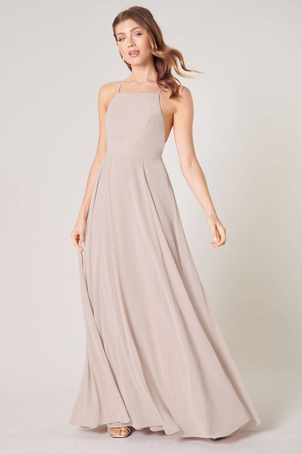 Divine High Neck Backless Maxi Dress L / Taupe Divine High Neck Backless Maxi Dress L / Taupe