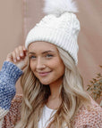 Fur Lined Beanie with Pearl and Pompom