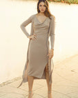 Vanessa Shimmering Cowl Neck Midi Dress