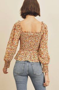 Floral Square-Neck Smocked Top