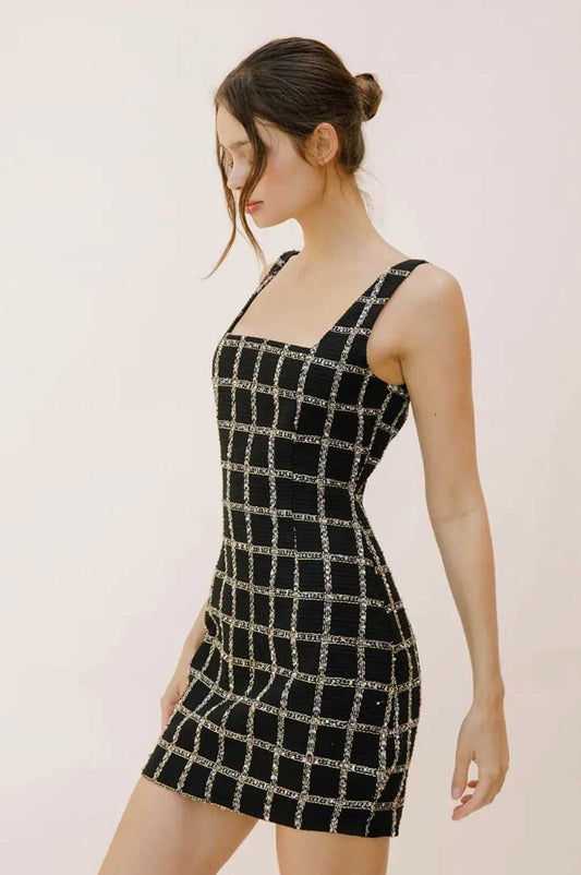Cher Sequin Checker Mini Dress