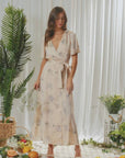 Diahna Floral Printed Satin Wrap Maxi Dress