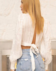 Serena Cropped Mock Neck Blouse with Back Tie