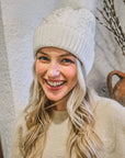 Fur Lined Beanie with Pearl and Pompom