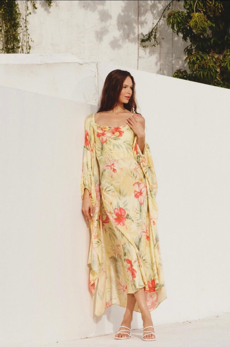 Sunset Floral Cowl Neck Midi Dress