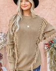 Tied String and Tassel Detailed Sweater Top